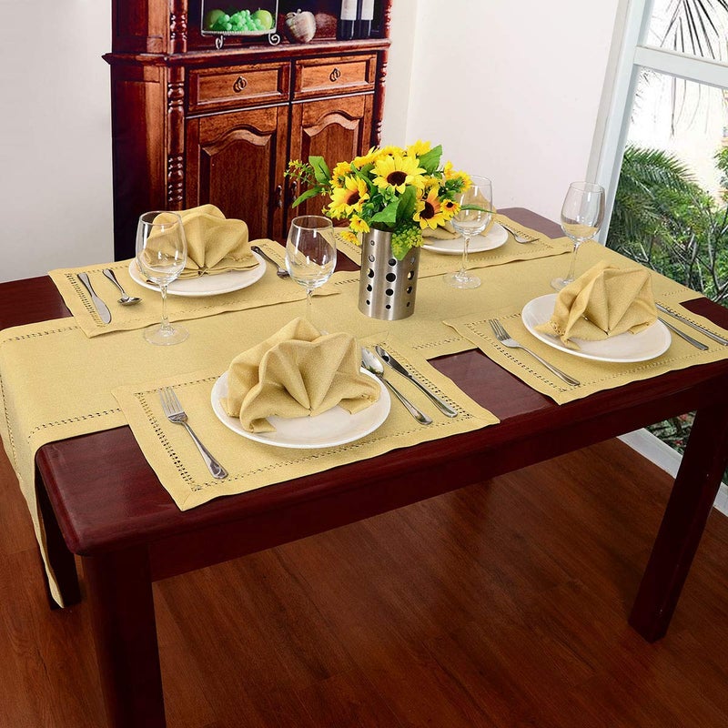 Grelucgo Handcrafted Solid Color Dining Table Runner, Dresser Scarf, Double-Hemstitched (Yellow, 14 x 72) - Image 3